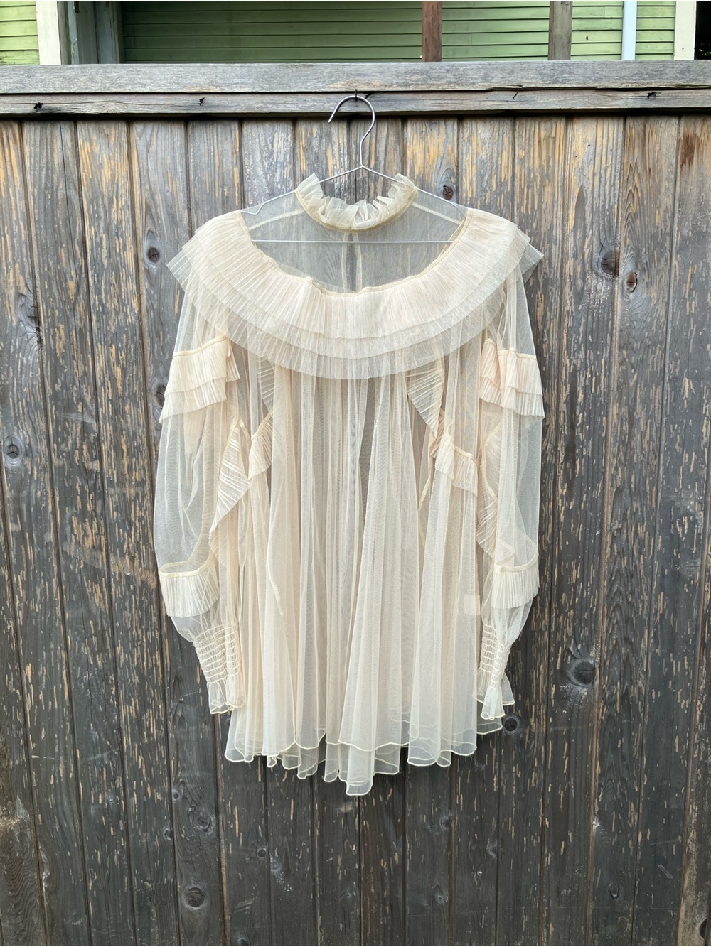 Cream mesh ruffle blouse